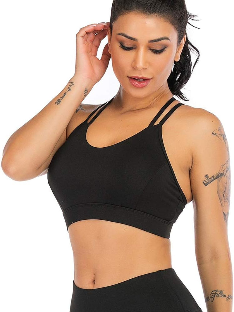 Strappy Sports Bra for Women Crisscross Back Low Impact Workout Yoga Bra with Removable Cups (Sb000002)